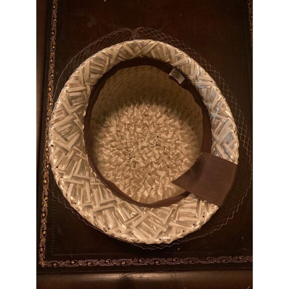 Vintage 60s Hat 1960s Straw XL Pillbox Cloche Netting Jackie Kennedy Mod Retro - Picture 6 of 9